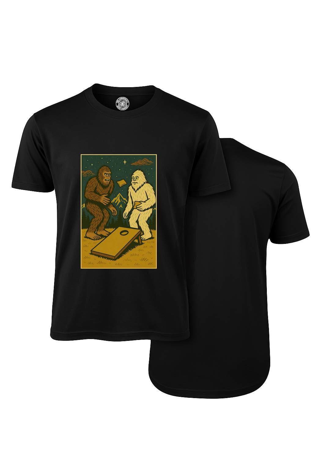 Bigfoot vs Yeti – Cryptid Cornhole Showdown T-Shirt (Black)